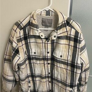 Falls Creek Cream, Black & Purple Plaid Sherpa-Lined Jacket